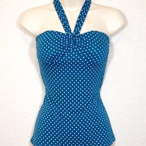 Finesse Blue & White Polka Dot Top Halter